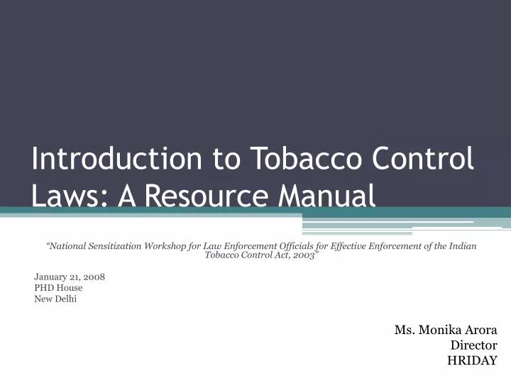 introduction to tobacco control laws a resource manual