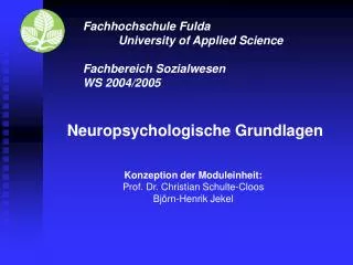 Fachhochschule Fulda 	University of Applied Science Fachbereich Sozialwesen WS 2004/2005