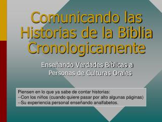 Comunicando las Historias de la Biblia Cronologicamente