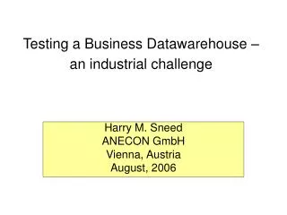 Testing a Business Datawarehouse – an industrial challenge