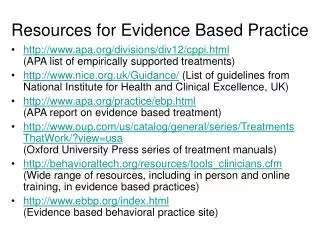 Resources for Evidence Based Practice