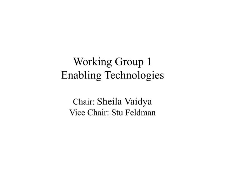 working group 1 enabling technologies chair sheila vaidya vice chair stu feldman