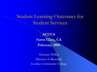 Student Learning Outcomes for Student Services