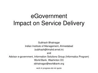 eGovernment Impact on Service Delivery