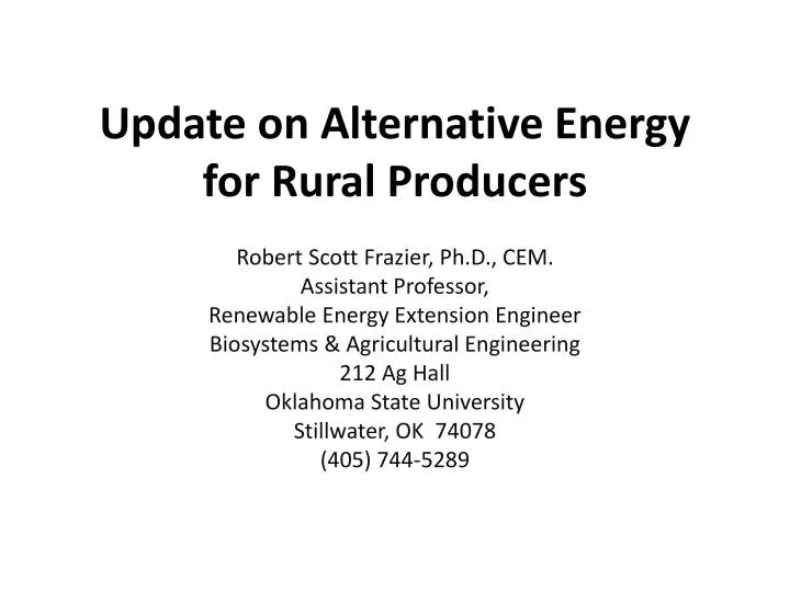 update on alternative energy for rural producers