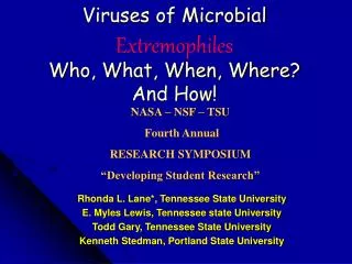 Viruses of Microbial Extremophiles Who, What, When, Where? And How!