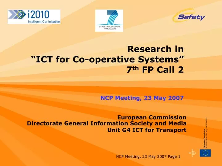 research in ict for co operative systems 7 th fp call 2 ncp meeting 23 may 2007