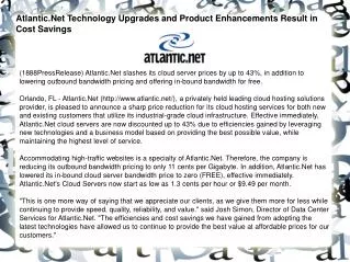 Atlantic.Net Technology Upgrades and Product Enhancements Re