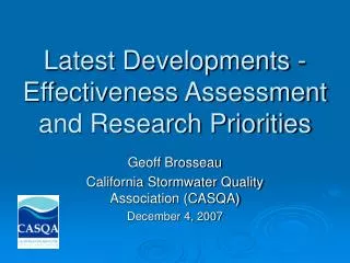 Latest Developments - Effectiveness Assessment and Research Priorities