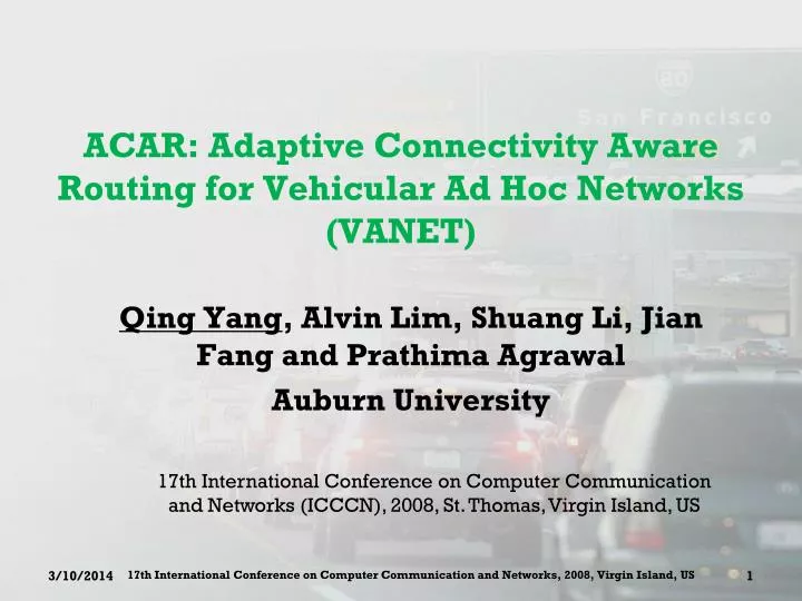 acar adaptive connectivity aware routing for vehicular ad hoc networks vanet
