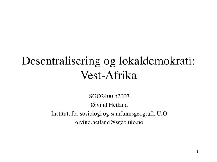 desentralisering og lokaldemokrati vest afrika