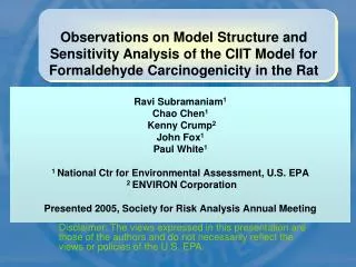 Observations on Model Structure of CIIT's formaldehyde model