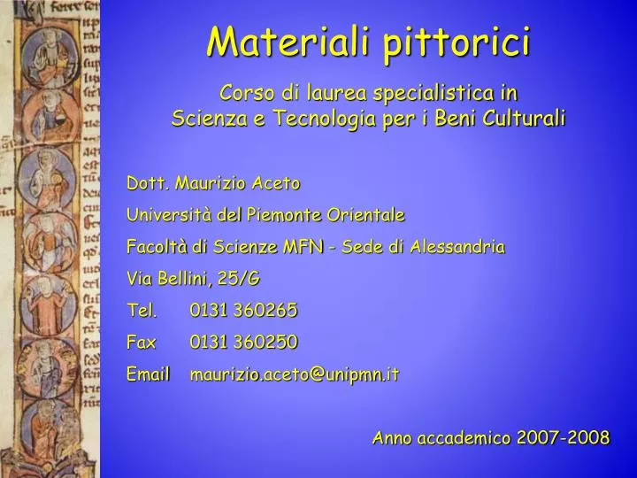 materiali pittorici corso di laurea specialistica in scienza e tecnologia per i beni culturali