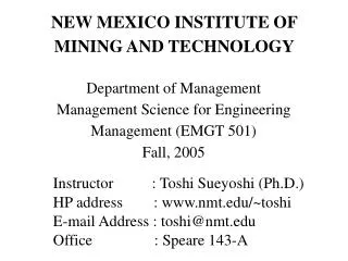 NEW MEXICO INSTITUTE OF MINING AND TECHNOLOGY