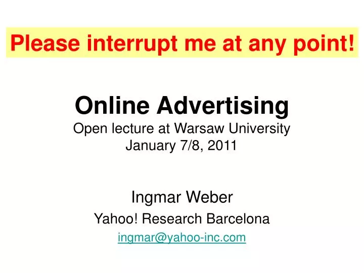 online advertising open lecture at warsaw university january 7 8 2011