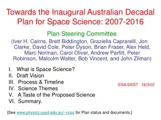 Towards the Inaugural Australian Decadal Plan for Space Science: 2007-2016