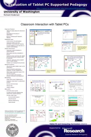 Evaluation of Tablet PC Supported Pedagogy http://www.cs.washington.edu/education/dl/presenter/