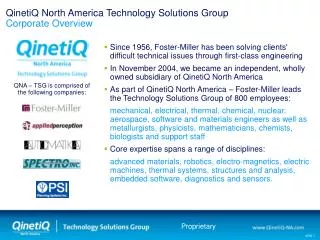 QinetiQ North America Technology Solutions Group Corporate Overview