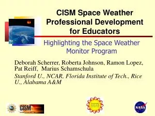 Highlighting the Space Weather Monitor Program