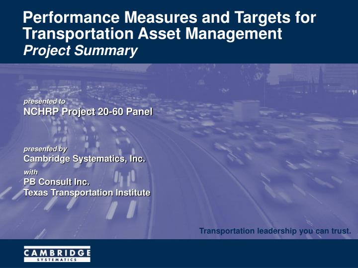 performance measures and targets for transportation asset management