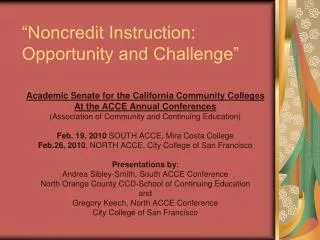 “Noncredit Instruction: Opportunity and Challenge”