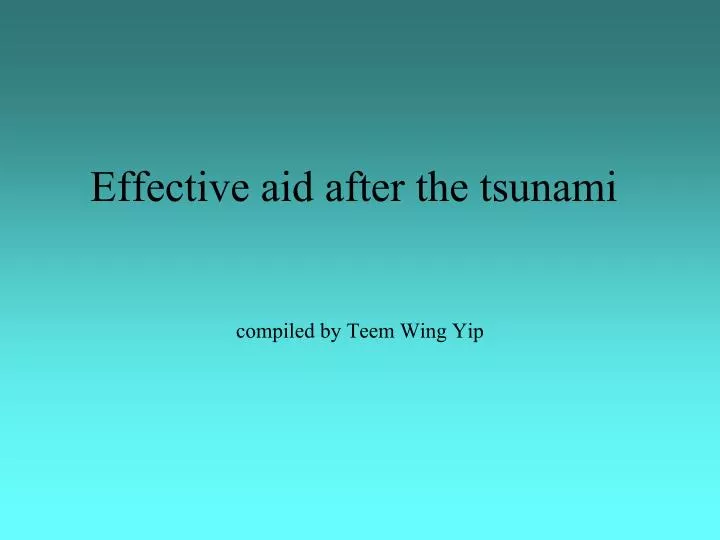 effective aid after the tsunami