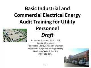 Basic Industrial and Commercial Electrical Energy Audit Training for Utility Personnel Draft
