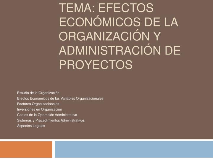 tema efectos econ micos de la organizaci n y administraci n de proyectos