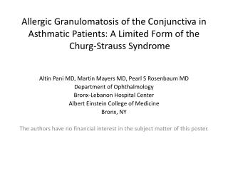Allergic Granulomatosis of the Conjunctiva in Asthmatic Patients: A Limited Form of the Churg-Strauss Syndrome