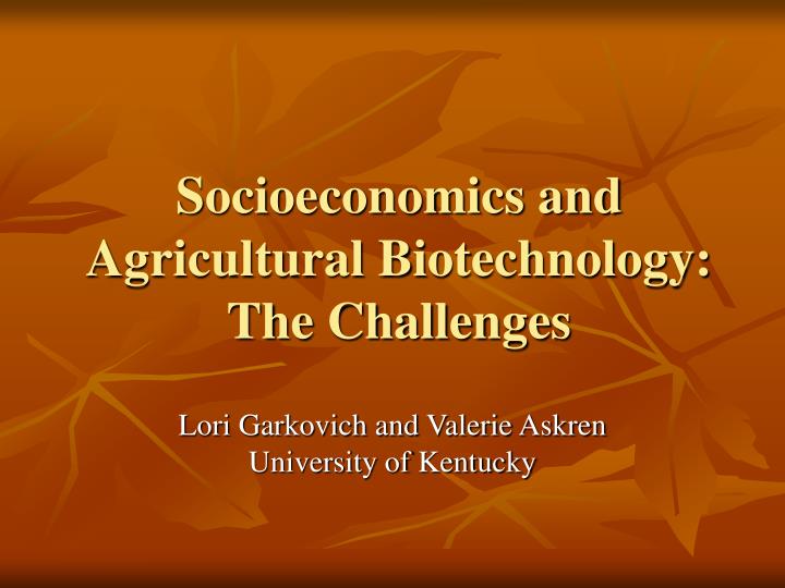 socioeconomics and agricultural biotechnology the challenges
