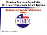 Contractors Safety Information Sheet - slide 1