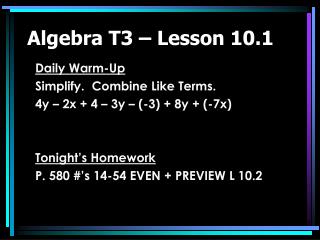 Algebra T3 – Lesson 10.1