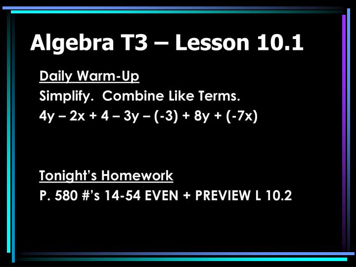 algebra t3 lesson 10 1