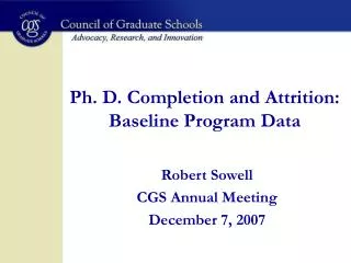 Ph. D. Completion and Attrition: Baseline Program Data