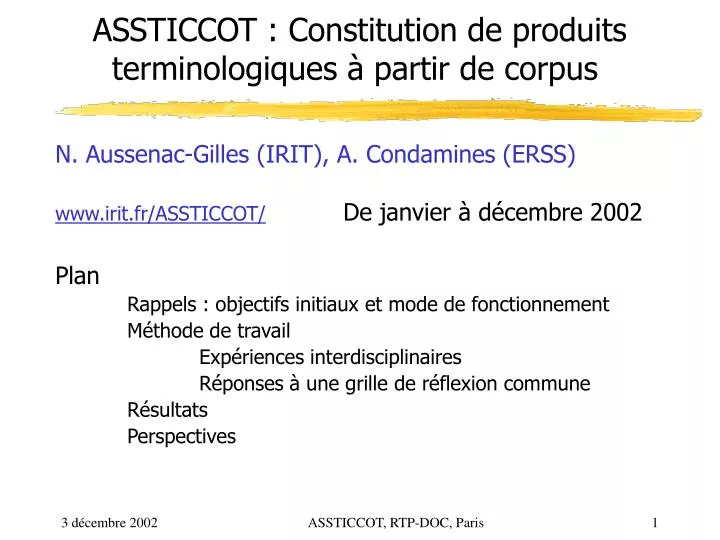 assticcot constitution de produits terminologiques partir de corpus