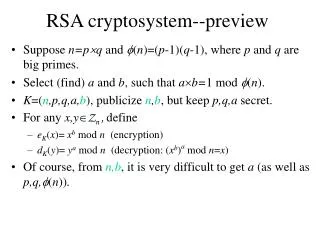 RSA cryptosystem--preview