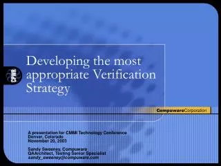 Developing the most appropriate Verification Strategy