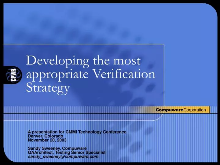 developing the most appropriate verification strategy