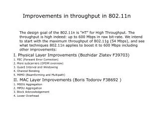 Improvements in throughput in 802.11n