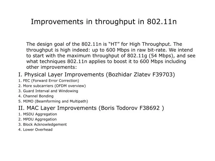 improvements in throughput in 802 11n