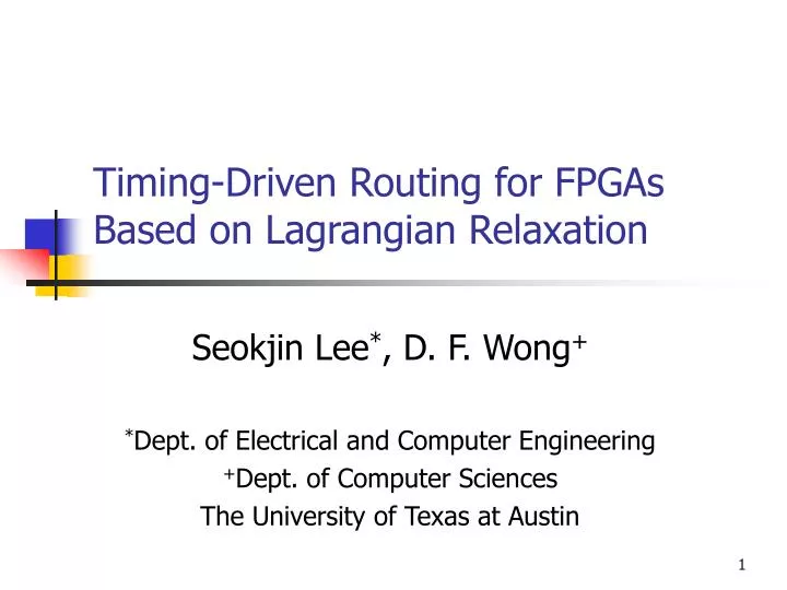 timing driven routing for fpgas based on lagrangian relaxation