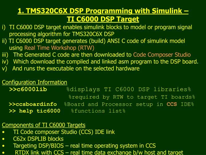 1 tms320c6x dsp programming with simulink ti c6000 dsp target