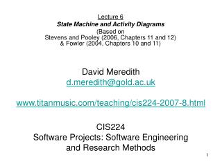 CIS224 Software Projects: Software Engineering and Research Methods