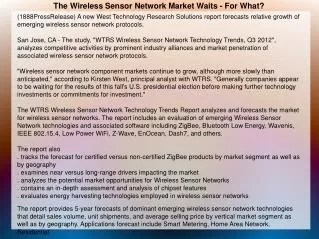 The Wireless Sensor Network Market Waits - For What?