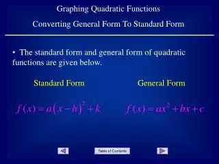 Graphing Quadratic Functions Converting General Form To Standard Form