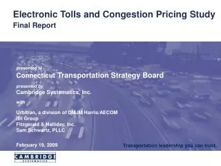 Electronic Tolls and Congestion Pricing Study