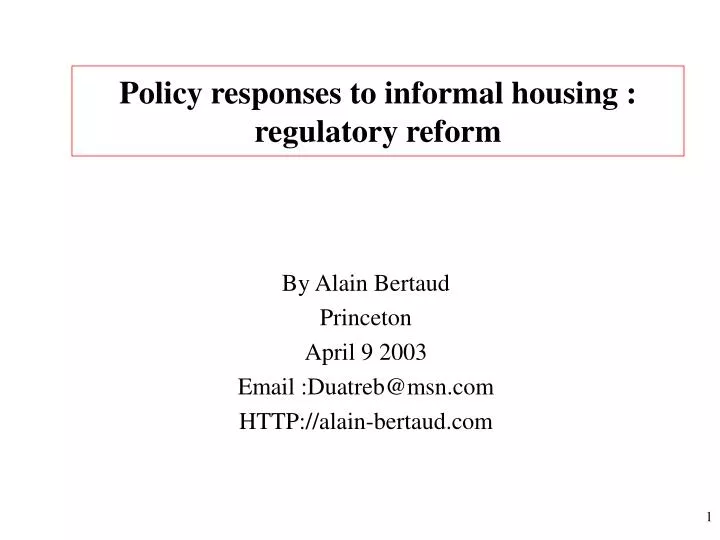 policy responses to informal housing regulatory reform