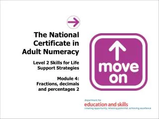 The National Certificate in Adult Numeracy Level 2 Skills for Life Support Strategies Module 4: Fractions, decimals and