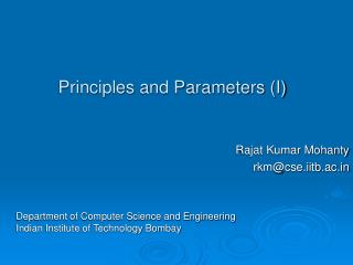 Principles and Parameters (I)