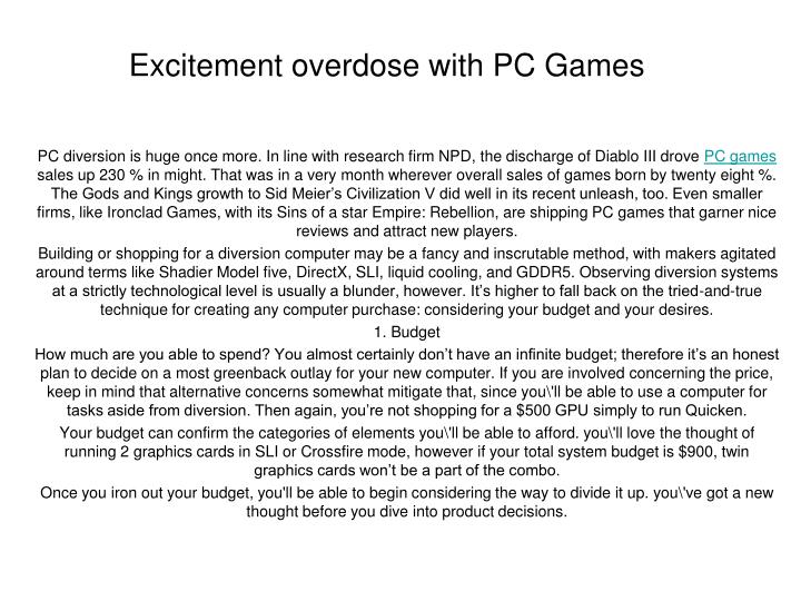 excitement overdose with pc games